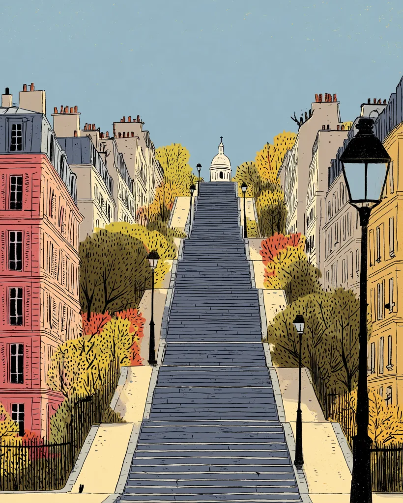 The long stairs to Sacré-Cœur